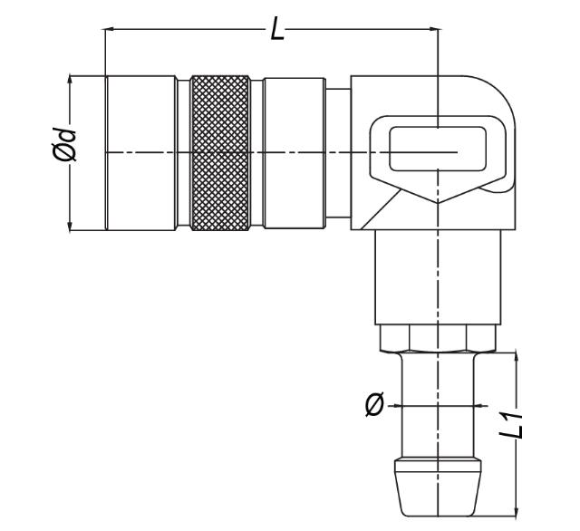 Non Spil Coupling Hose Tail, 90 dg